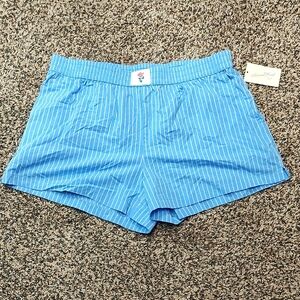 Universal Thread | Blue Striped Women Shorts With Flower Patch
